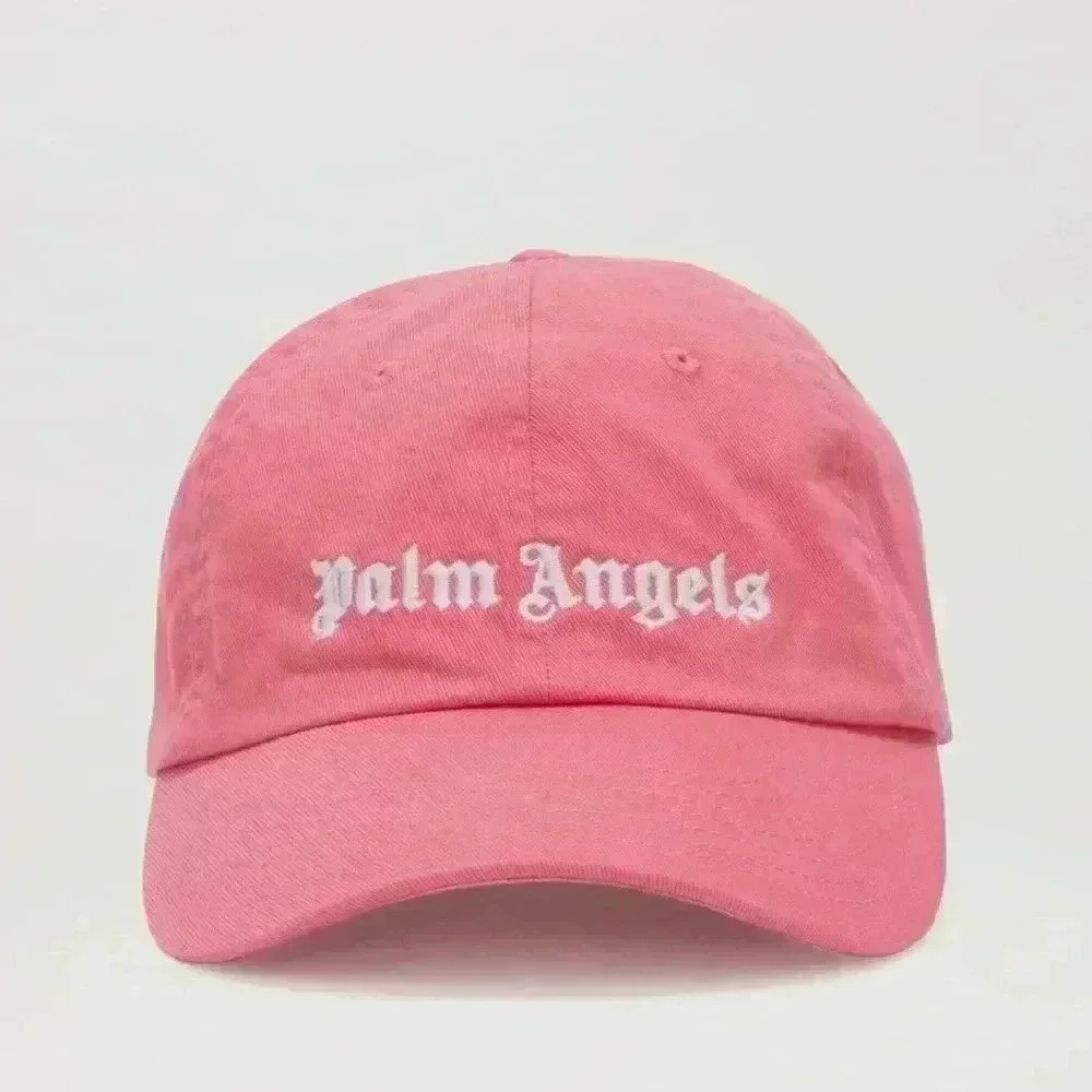 NWT PALM ANGELS LOGO-EMBROIDERED COTTON STRAP BACK CAP HAT BABY PINK WHITE